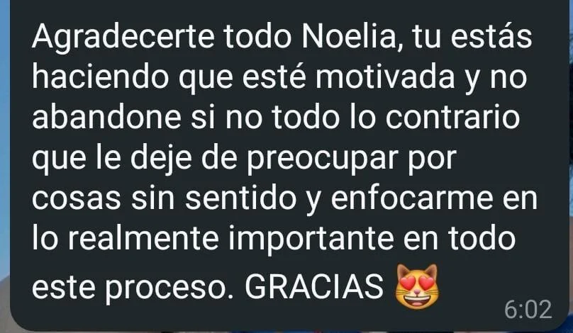 Captura de WhatsApp de testimonio real 18